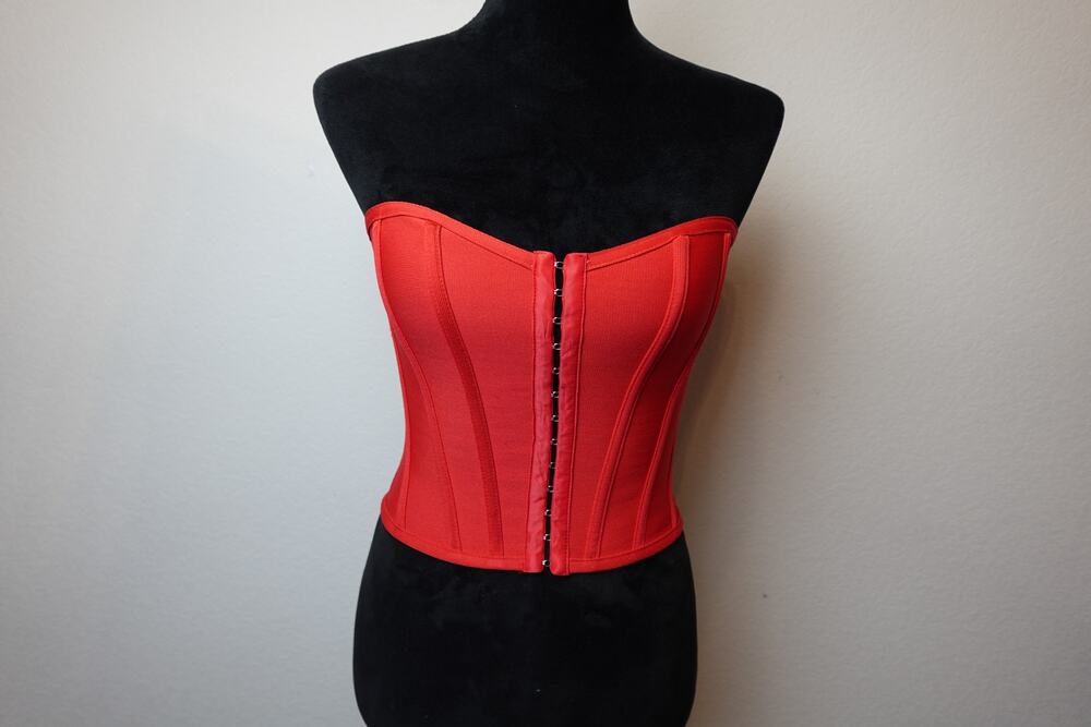 PrettyLittleThing Vibrant Red-Orange Corset Top - Size 4